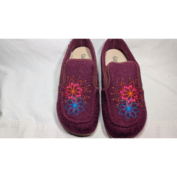 Giesswein Womens Clara Wool Clogs Slippers Sz 38 US 7 Bordeaux floral NIB - Picture 1 of 7